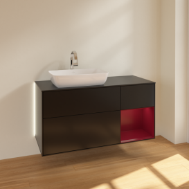 Тумба под раковину Villeroy & Boch Finion 120х50,1 см с подсветкой МДФ черный матовый лак/стекло черное матовое G812HBPD