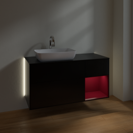 Тумба под раковину Villeroy & Boch Finion 120х50,1 см с подсветкой МДФ черный матовый лак/стекло черное матовое G812HBPD