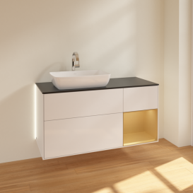 Тумба под раковину Villeroy & Boch Finion 120х50,1 см с подсветкой МДФ глянцевый белый лак/стекло черное матовое G812HFGF