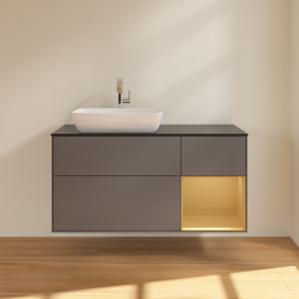 Тумба под раковину Villeroy & Boch Finion 120х50,1 см с подсветкой МДФ антрацит матовый лак/стекло черное матовое G812HFGK