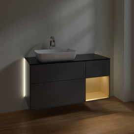 Тумба под раковину Villeroy & Boch Finion 120х50,1 см с подсветкой МДФ антрацит матовый лак/стекло черное матовое G812HFGK