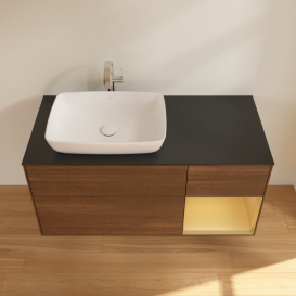 Тумба под раковину Villeroy & Boch Finion 120х50,1 см с подсветкой МДФ шпон грецкого ореха/стекло черное матовое G812HFGN