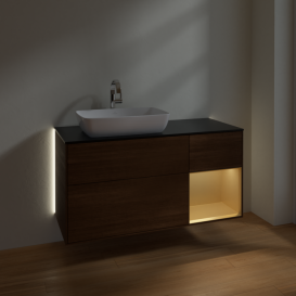 Тумба под раковину Villeroy & Boch Finion 120х50,1 см с подсветкой МДФ шпон грецкого ореха/стекло черное матовое G812HFGN