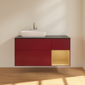 Тумба под раковину Villeroy & Boch Finion 120х50,1 см с подсветкой МДФ пион матовый лак/стекло черное матовое G812HFHB