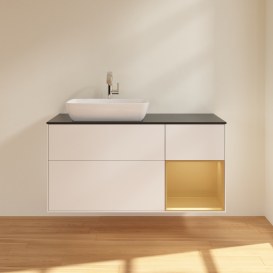 Тумба под раковину Villeroy & Boch Finion 120х50,1 см с подсветкой МДФ белый матовый лак/стекло черное матовое G812HFMT