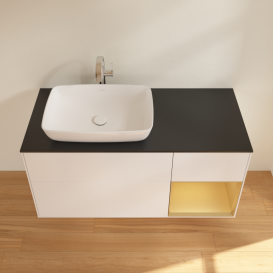 Тумба под раковину Villeroy & Boch Finion 120х50,1 см с подсветкой МДФ белый матовый лак/стекло черное матовое G812HFMT