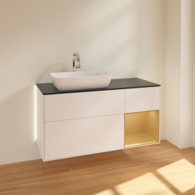 Тумба под раковину Villeroy & Boch Finion 120х50,1 см с подсветкой МДФ белый матовый лак/стекло черное матовое G812HFMT