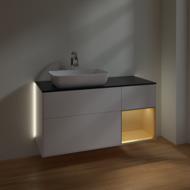 Тумба под раковину Villeroy & Boch Finion 120х50,1 см с подсветкой МДФ белый матовый лак/стекло черное матовое G812HFMT