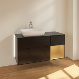 Тумба под раковину Villeroy & Boch Finion 120х50,1 см с подсветкой МДФ черный матовый лак/стекло черное матовое G812HFPD