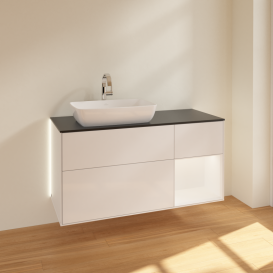 Тумба под раковину Villeroy & Boch Finion 120х50,1 см с подсветкой МДФ глянцевый белый лак/стекло черное матовое G812MTGF