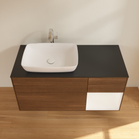 Тумба под раковину Villeroy & Boch Finion 120х50,1 см с подсветкой МДФ шпон грецкого ореха/стекло черное матовое G812MTGN