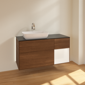 Тумба под раковину Villeroy & Boch Finion 120х50,1 см с подсветкой МДФ шпон грецкого ореха/стекло черное матовое G812MTGN