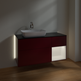 Тумба под раковину Villeroy & Boch Finion 120х50,1 см с подсветкой МДФ пион матовый лак/стекло черное матовое G812MTHB