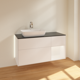 Тумба под раковину Villeroy & Boch Finion 120х50,1 см с подсветкой МДФ белый матовый лак/стекло черное матовое G812MTMT