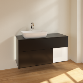 Тумба под раковину Villeroy & Boch Finion 120х50,1 см с подсветкой МДФ черный матовый лак/стекло черное матовое G812MTPD