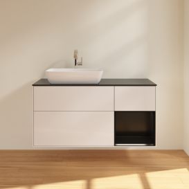 Тумба под раковину Villeroy & Boch Finion 120х50,1 см с подсветкой МДФ глянцевый белый лак/стекло черное матовое G812PDGF