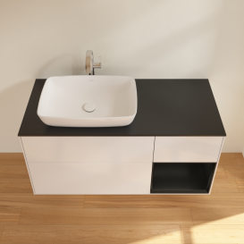 Тумба под раковину Villeroy & Boch Finion 120х50,1 см с подсветкой МДФ глянцевый белый лак/стекло черное матовое G812PDGF