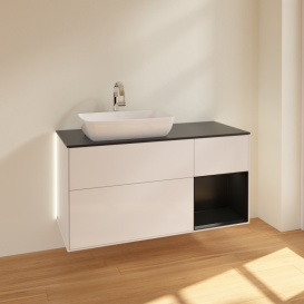Тумба под раковину Villeroy & Boch Finion 120х50,1 см с подсветкой МДФ глянцевый белый лак/стекло черное матовое G812PDGF