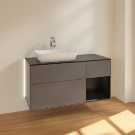 Тумба под раковину Villeroy & Boch Finion 120х50,1 см с подсветкой МДФ антрацит матовый лак/стекло черное матовое G812PDGK