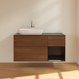 Тумба под раковину Villeroy & Boch Finion 120х50,1 см с подсветкой МДФ шпон грецкого ореха/стекло черное матовое G812PDGN