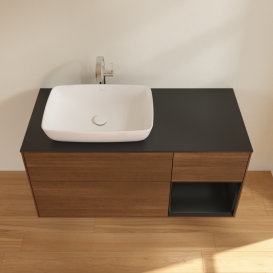 Тумба под раковину Villeroy & Boch Finion 120х50,1 см с подсветкой МДФ шпон грецкого ореха/стекло черное матовое G812PDGN