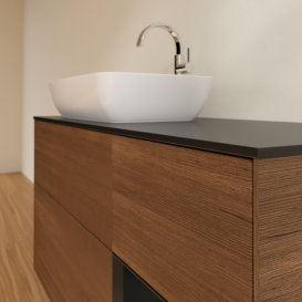 Тумба под раковину Villeroy & Boch Finion 120х50,1 см с подсветкой МДФ шпон грецкого ореха/стекло черное матовое G812PDGN