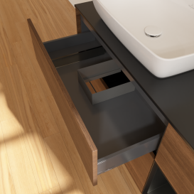 Тумба под раковину Villeroy & Boch Finion 120х50,1 см с подсветкой МДФ шпон грецкого ореха/стекло черное матовое G812PDGN