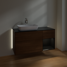 Тумба под раковину Villeroy & Boch Finion 120х50,1 см с подсветкой МДФ шпон грецкого ореха/стекло черное матовое G812PDGN