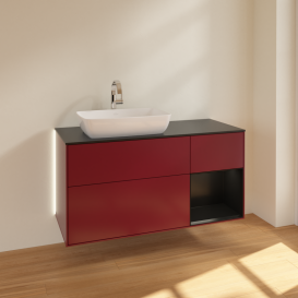 Тумба под раковину Villeroy & Boch Finion 120х50,1 см с подсветкой МДФ пион матовый лак/стекло черное матовое G812PDHB