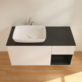 Тумба под раковину Villeroy & Boch Finion 120х50,1 см с подсветкой МДФ белый матовый лак/стекло черное матовое G812PDMT