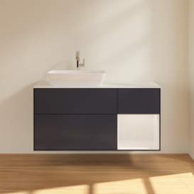 Тумба под раковину Villeroy & Boch Finion 120х50,1 см с подсветкой МДФ темно-синий матовый лак/стекло белое матовое G811GFHG
