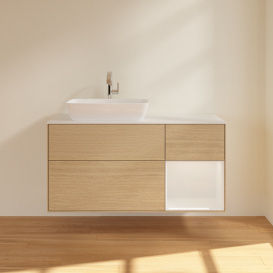 Тумба под раковину Villeroy & Boch Finion 120х50,1 см с подсветкой МДФ шпон дуба/стекло белое матовое G811GFPC