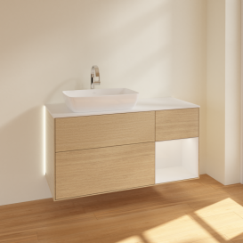 Тумба под раковину Villeroy & Boch Finion 120х50,1 см с подсветкой МДФ шпон дуба/стекло белое матовое G811GFPC