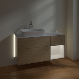 Тумба под раковину Villeroy & Boch Finion 120х50,1 см с подсветкой МДФ шпон дуба/стекло белое матовое G811GFPC
