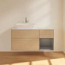 Тумба під раковину Villeroy & Boch Finion 120х50,1 см із підсвічуванням МДФ шпон дуба/скло біле матове G811GKPC