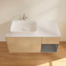 Тумба під раковину Villeroy & Boch Finion 120х50,1 см із підсвічуванням МДФ шпон дуба/скло біле матове G811GKPC