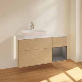 Тумба під раковину Villeroy & Boch Finion 120х50,1 см із підсвічуванням МДФ шпон дуба/скло біле матове G811GKPC