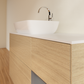 Тумба під раковину Villeroy & Boch Finion 120х50,1 см із підсвічуванням МДФ шпон дуба/скло біле матове G811GKPC