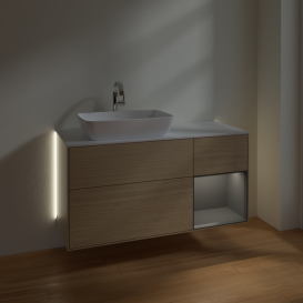 Тумба під раковину Villeroy & Boch Finion 120х50,1 см із підсвічуванням МДФ шпон дуба/скло біле матове G811GKPC