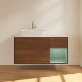 Тумба под раковину Villeroy & Boch Finion 120х50,1 см с подсветкой МДФ шпон грецкого ореха/стекло белое матовое G811GMGN