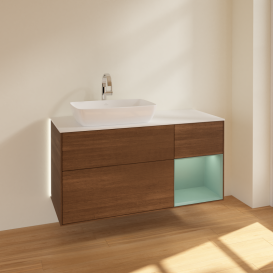 Тумба под раковину Villeroy & Boch Finion 120х50,1 см с подсветкой МДФ шпон грецкого ореха/стекло белое матовое G811GMGN