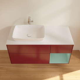 Тумба под раковину Villeroy & Boch Finion 120х50,1 см с подсветкой МДФ пион матовый лак/стекло белое матовое G811GMHB