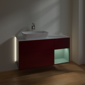 Тумба под раковину Villeroy & Boch Finion 120х50,1 см с подсветкой МДФ пион матовый лак/стекло белое матовое G811GMHB