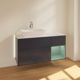 Тумба под раковину Villeroy & Boch Finion 120х50,1 см с подсветкой МДФ темно-синий матовый лак/стекло белое матовое G811GMHG