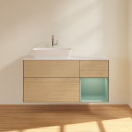 Тумба под раковину Villeroy & Boch Finion 120х50,1 см с подсветкой МДФ шпон дуба/стекло белое матовое G811GMPC