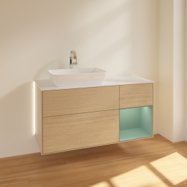 Тумба под раковину Villeroy & Boch Finion 120х50,1 см с подсветкой МДФ шпон дуба/стекло белое матовое G811GMPC