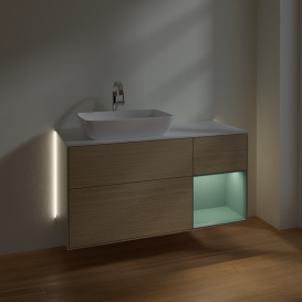 Тумба под раковину Villeroy & Boch Finion 120х50,1 см с подсветкой МДФ шпон дуба/стекло белое матовое G811GMPC