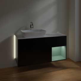 Тумба под раковину Villeroy & Boch Finion 120х50,1 см с подсветкой МДФ черный матовый лак/стекло белое матовое G811GMPD