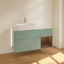 Тумба под раковину Villeroy & Boch Finion 120х50,1 см с подсветкой МДФ оливковый матовый лак/стекло белое матовое G811GNGM