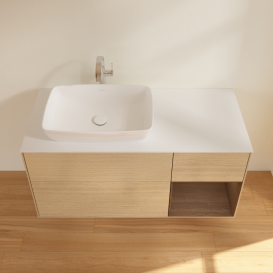 Тумба под раковину Villeroy & Boch Finion 120х50,1 см с подсветкой МДФ шпон дуба/стекло белое матовое G811GNPC